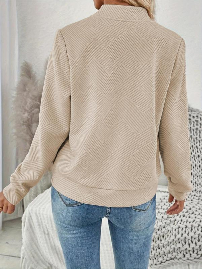 Women'S Solid Textured Zip up Jacket, Casual Long Sleeve Mock Neck Outerwear for Spring & Fall, Ladies Tops Clothes for Daily Wear